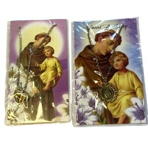 New 2 Saint Anthony pendant necklaces heart Catholic religious lost articles